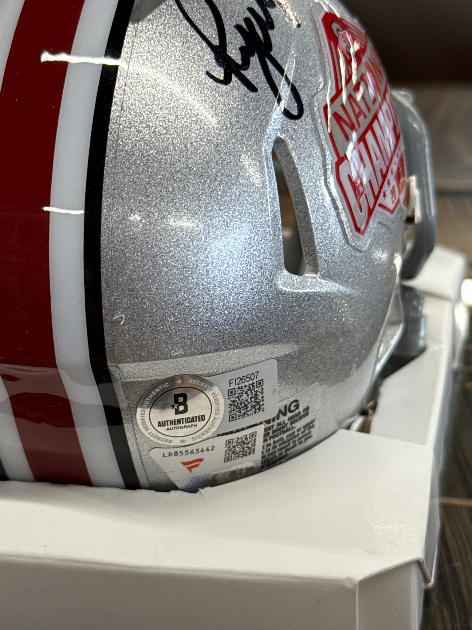 autographed ryan day football helmet Ryan Day Ohio State Buckeyes Autographed 2024 College Football Playoff National Champions Logo Riddell Speed Mini Helmet with 24 CFP Champs