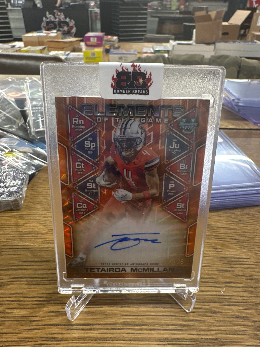 Tetairoa McMillan 2024 Bowman University Best Elements Orange Refractor Auto 04/25 - Jersey#