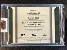 Load image into Gallery viewer, Aaron Judge Gerrit Cole 2024 Topps Museum Primary Pieces Quad Patch Relic Game Used 7/10 Red Parallel

