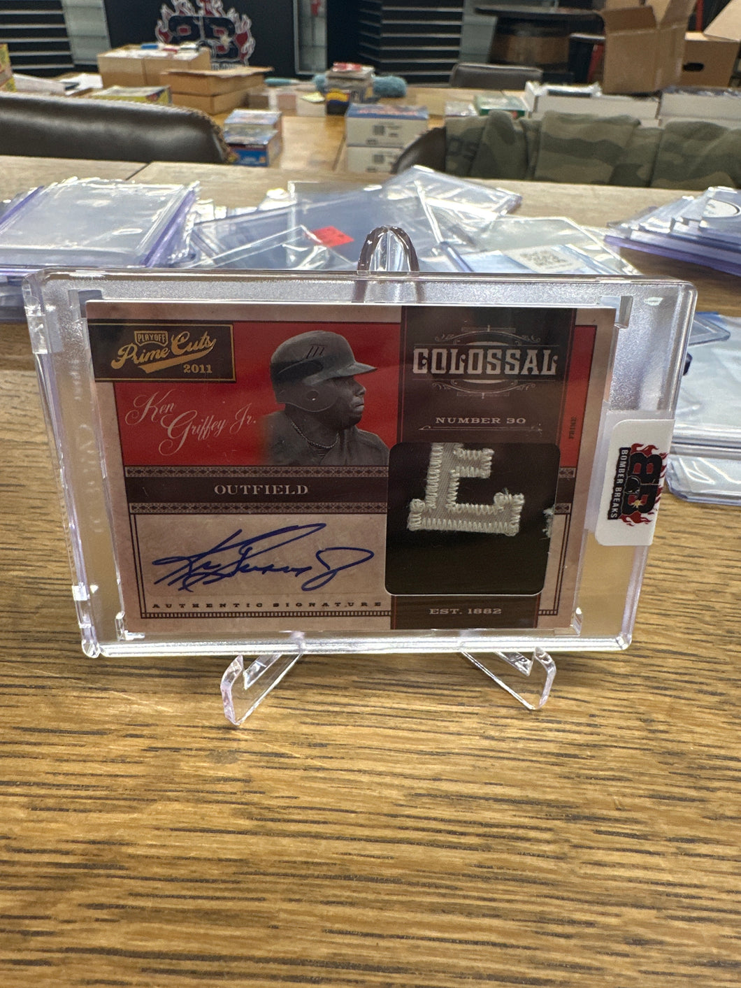 Ken Griffey Jr 2011 Playoff Prime Cuts Colossal Letter Patch Auto 4/5