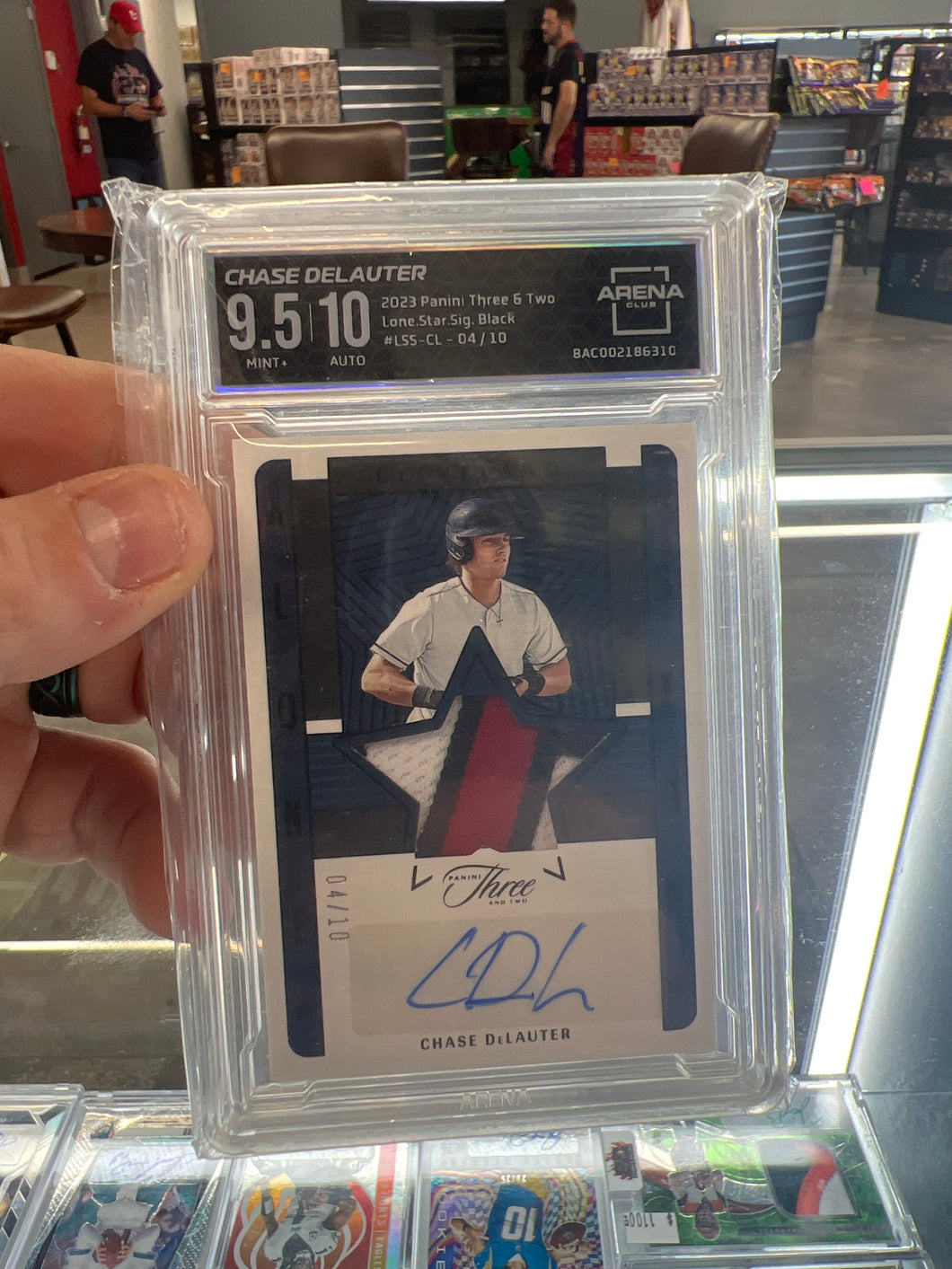 2023 Chase DeLauter Cleveland Guardians Panini Three & Two Lone Star Auto Black 4/10