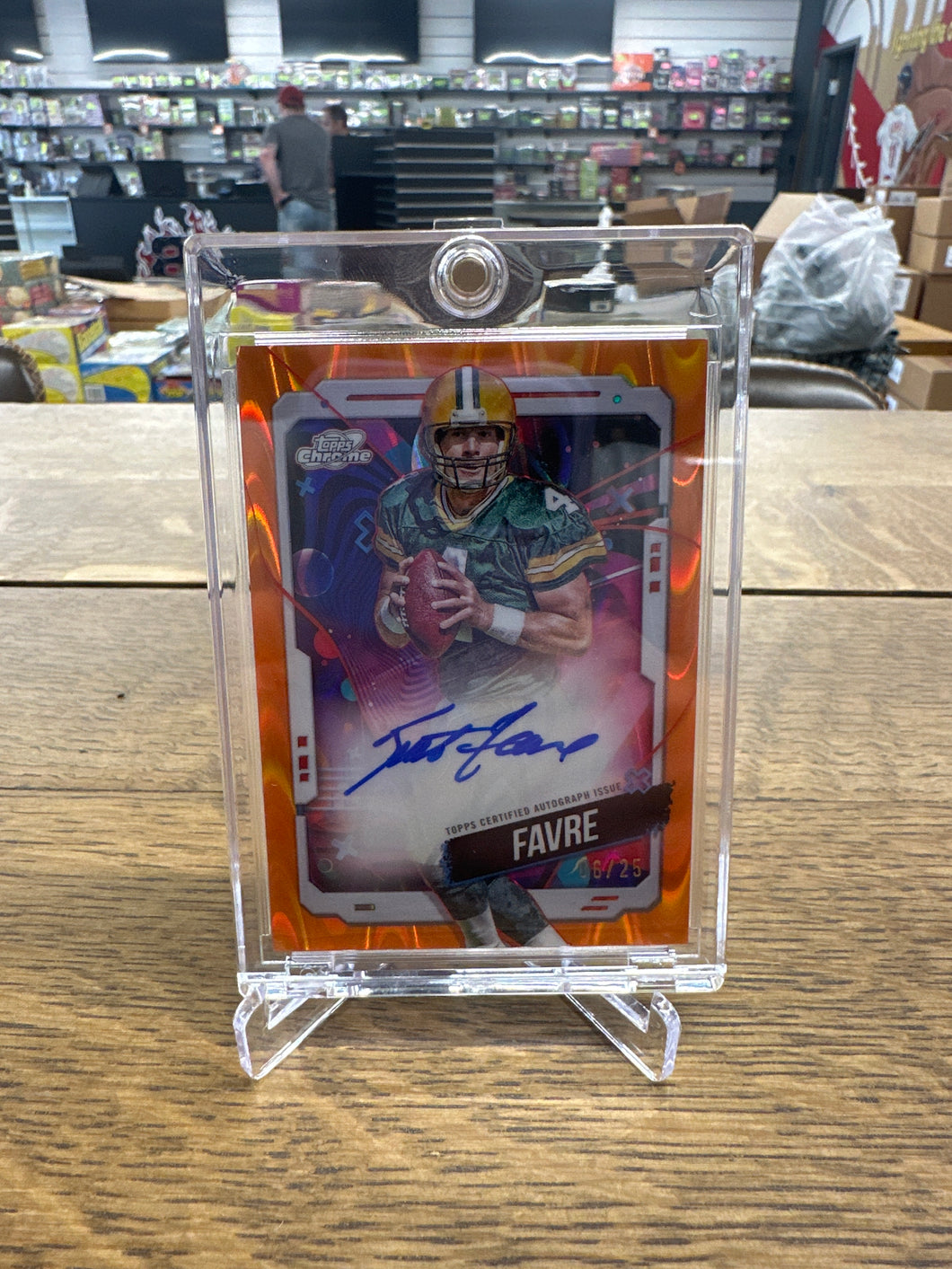 Brett Favre 2024 Topps Cosmic Chrome Orange Galactic Refractor Auto 06/25