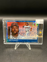 Load image into Gallery viewer, Jose Ramirez 2025 Topps Chrome Platinum Anniversary Blue Toile Auto /99 #CPA-JRA
