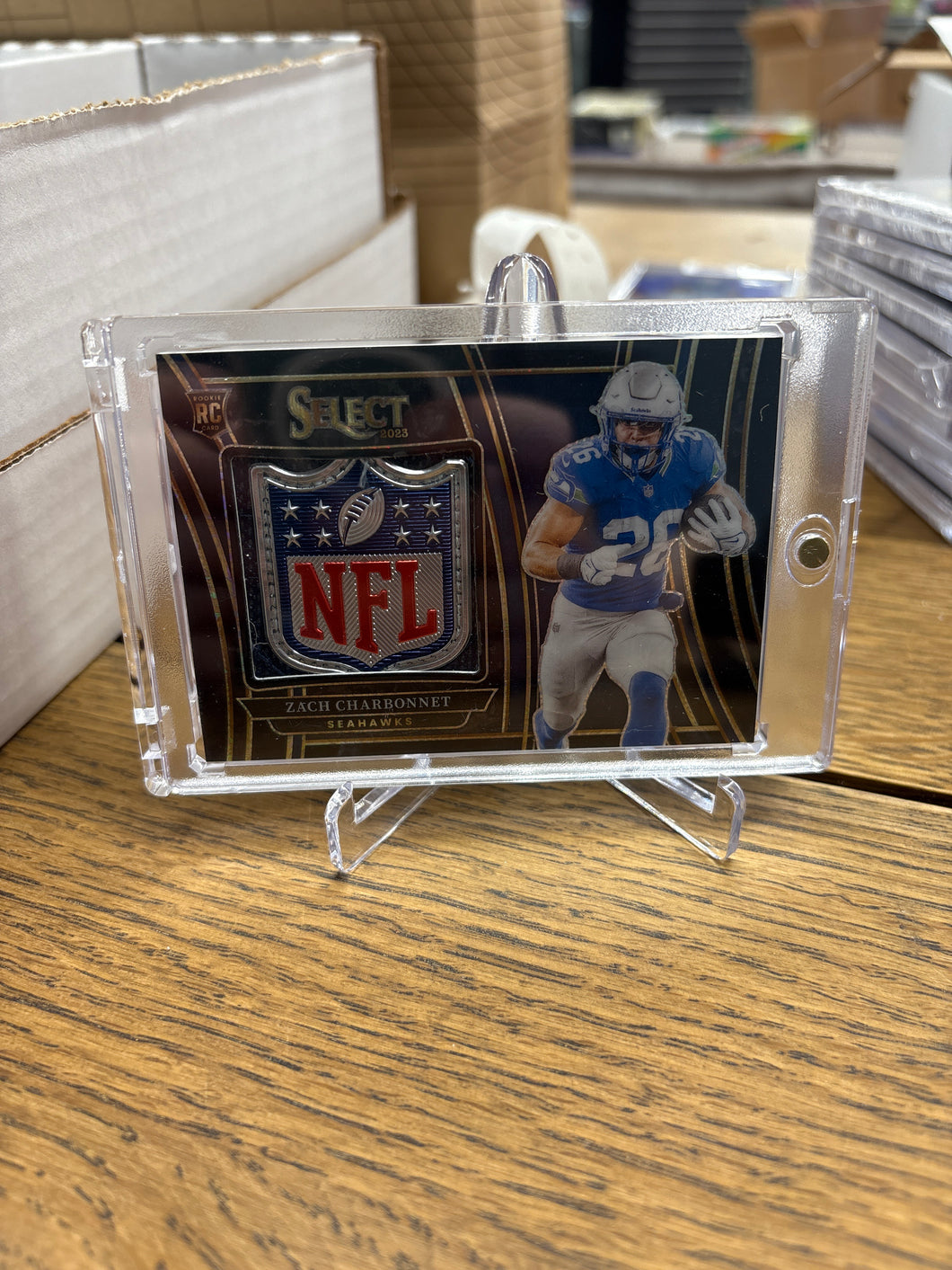 Zach Charbonnet 2023 Panini Select Black Finite Jumbo NFL Shield RC 1/1