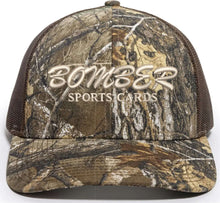 Load image into Gallery viewer, RealTree APX Brown Camo Premium Bomber Sports Cards Hat
