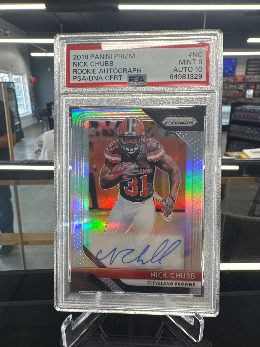Nick Chubb 2018 Panini Prizm Silver Auto RC PSA 9