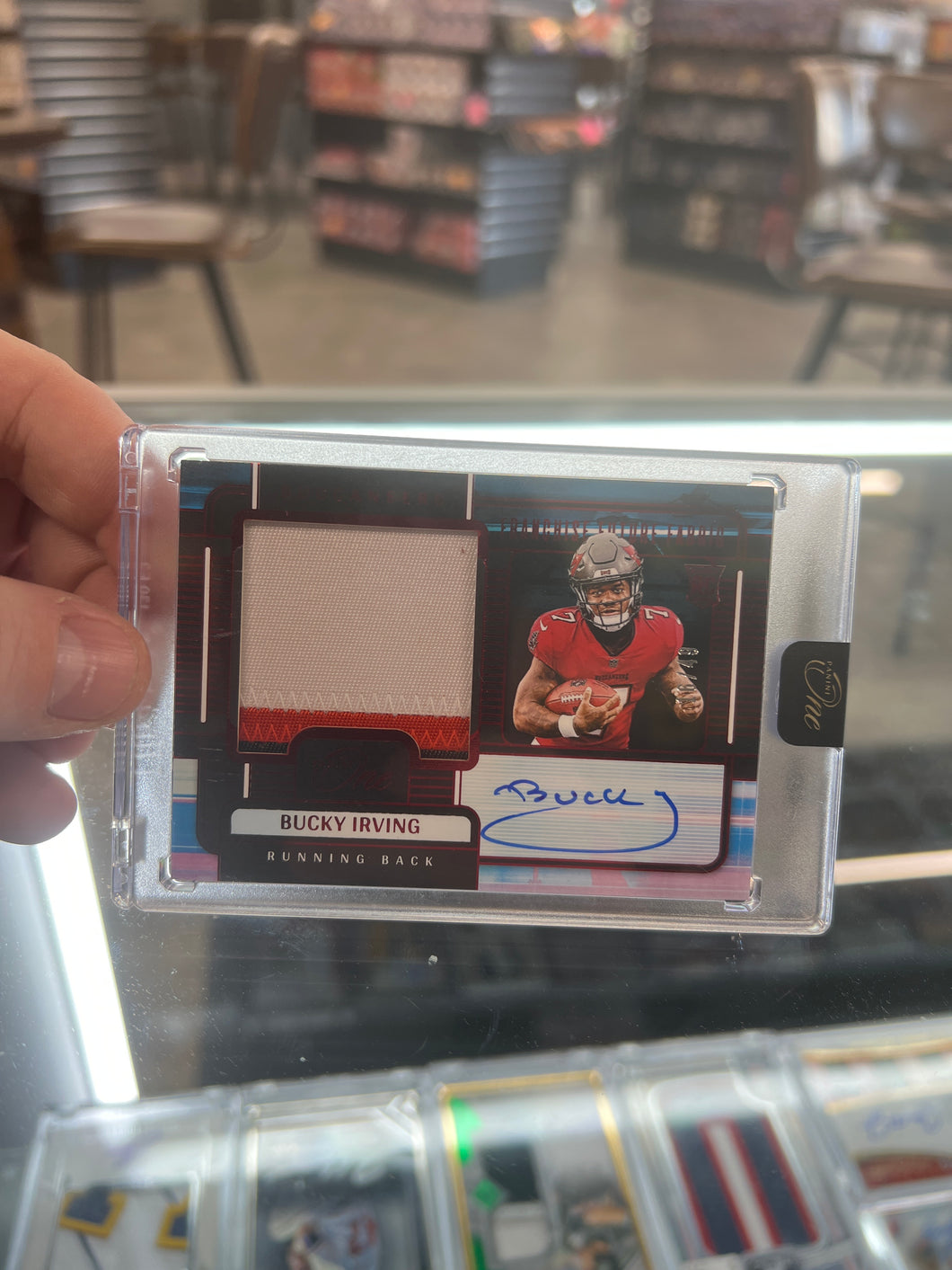 2024 Panini One Bucky Irving Franchise Future Patch Auto Red 16/49 Buccaneers RC