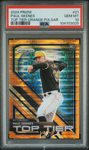 Load image into Gallery viewer, 2024 Panini Prizm #21 Paul Skenes Top Tier Orange Pulsar Prizms PSA 10 #/399
