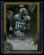 Load image into Gallery viewer, 2025 Topps Chrome #F15-20 Travis Hunter Fortune 15 Gold Refractor #/50
