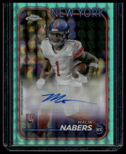 Load image into Gallery viewer, 2024 Topps Chrome Malik Nabers Rookie Autographs Aqua Sonar Refractor #/199
