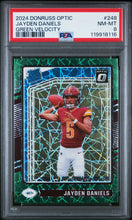 Load image into Gallery viewer, 2024 Panini Donruss Optic #248 Jayden Daniels Green Velocity PSA 8
