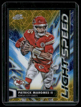 Load image into Gallery viewer, 2025 Chrome Cosmic Patrick Mahomes Light Speed Gold Interstellar Refractor #/50
