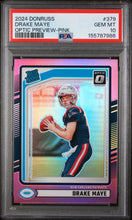 Load image into Gallery viewer, 2024 Donruss #379 Drake Maye Optic Rated Rookies Preview Pink PSA 10

