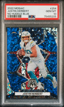 Load image into Gallery viewer, 2022 Panini Mosaic #254 Justin Herbert Mosaic No Huddle Blue PSA 10 #/75
