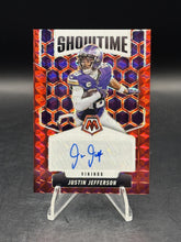 Load image into Gallery viewer, 2025 Panini Mosaic #SOS-JJE Justin Jefferson Showtime Signatures Red #/199
