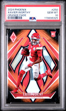 Load image into Gallery viewer, 2024 Panini Phoenix #250 Xavier Worthy Orange Fade PSA 10
