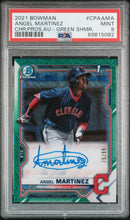 Load image into Gallery viewer, 2021 Bowman Chrome Prospect Auto Angel Martinez Chr.Pros.Au-Green Shmr. PSA 9
