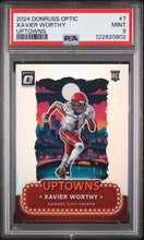 Load image into Gallery viewer, 2024 Panini Donruss Optic Uptowns #7 Xavier Worthy PSA 9
