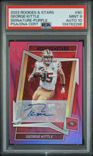 Load image into Gallery viewer, 2022 Panini Rookies &amp; Stars #90 George Kittle Signature-Purple PSA 9
