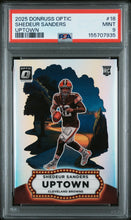 Load image into Gallery viewer, 2025 Panini Donruss Optic Uptown #18 Shedeur Sanders PSA 9
