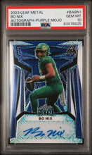 Load image into Gallery viewer, 2023 Leaf Metal Autographs Bo Nix Autograph-Purple Mojo #/5 PSA 10
