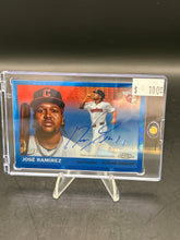 Load image into Gallery viewer, Jose Ramirez 2025 Topps Chrome Platinum Anniversary Blue Prism Auto /99 #CPA-JRA

