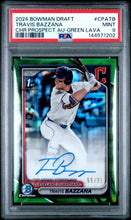 Load image into Gallery viewer, 2024 Bowman Prospect Autographs Travis Bazzana Chr Prospect Green Lava PSA 9
