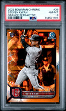 Load image into Gallery viewer, 2022 Bowman Chrome #39 Steven Kwan Orange Refractor PSA 8

