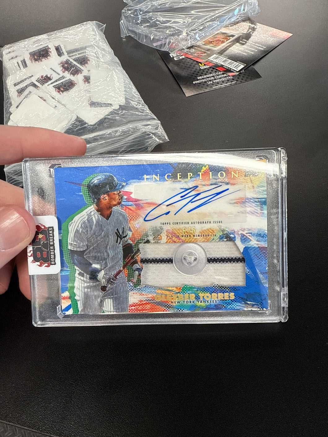 Gleyber Torres 2020 Topps Inception Blue Button Patch Auto 6/6