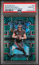 Load image into Gallery viewer, 2023 Panini Select #92 Baker Mayfield Dragon Scale Prizm PSA 10
