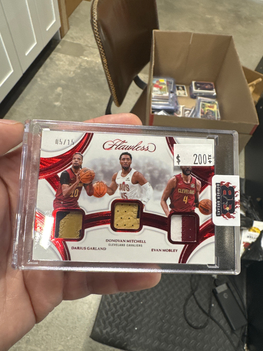 DARIUS GARLAND DONOVAN MITCHELL EVAN MOBLEY 2024/25 FLAWLESS TRIPLE PATCH RUBY 5/15