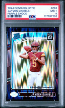 Load image into Gallery viewer, 2024 Panini Donruss Optic #248 Jayden Daniels Purple Shock PSA 9
