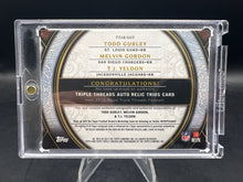 Load image into Gallery viewer, 2015 Triple Threads T. Gurley T.J. Yeldon M. Gordon Auto Trios Emerald #/18
