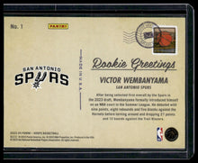 Load image into Gallery viewer, 2023-24 Hoops Winter #1 Victor Wembanyama Rookie Greetings Holo
