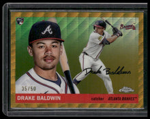 Load image into Gallery viewer, 2025 Topps Chrome Platinum #265 Drake Baldwin Gold Wave Refractors #/50
