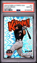 Load image into Gallery viewer, 2023 Panini Stars &amp; Stripes Usa Kaboom! #K1 Dylan Crews Kaboom! PSA 10
