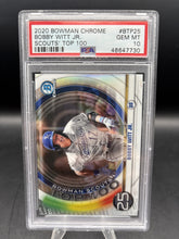 Load image into Gallery viewer, 2020 Bowman #BTP-25 Bobby Witt Jr. Chrome Bowman Scouts Top 100 PSA 10
