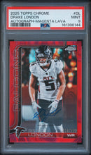 Load image into Gallery viewer, 2025 Topps Chrome Autographs #DL Drake London Autograph-Magenta Lava PSA 9
