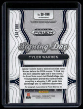 Load image into Gallery viewer, 2025 Panini Prizm Draft Picks #SD-TWN Tyler Warren Signing Day Red #/100
