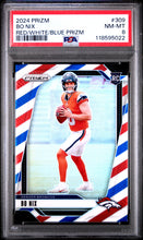 Load image into Gallery viewer, 2024 Panini Prizm #309 Bo Nix Red White and Blue PSA 8
