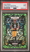 Load image into Gallery viewer, 2023 Panini Prizm #107 Christian Watson No Huddle Neon Green #/5 PSA 9
