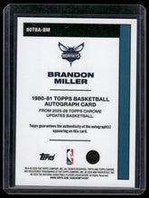 Load image into Gallery viewer, 2025-26 Topps Chrome Update Brandon Miller 1980-81 Topps Autograph Blue #/150
