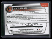 Load image into Gallery viewer, 2025 Bowman Chrome #CPA-NG Nate George Prospect Autographs Reptilian Green #/99
