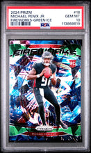 Load image into Gallery viewer, 2024 Panini Prizm Fireworks #16 Michael Penix Jr. Fireworks-Green Ice PSA 10
