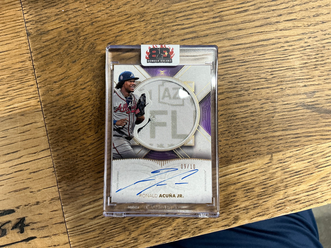 Ronald Acuna Jr 2021 Topps Definitive Puple Jumbo Patch Auto 09/10