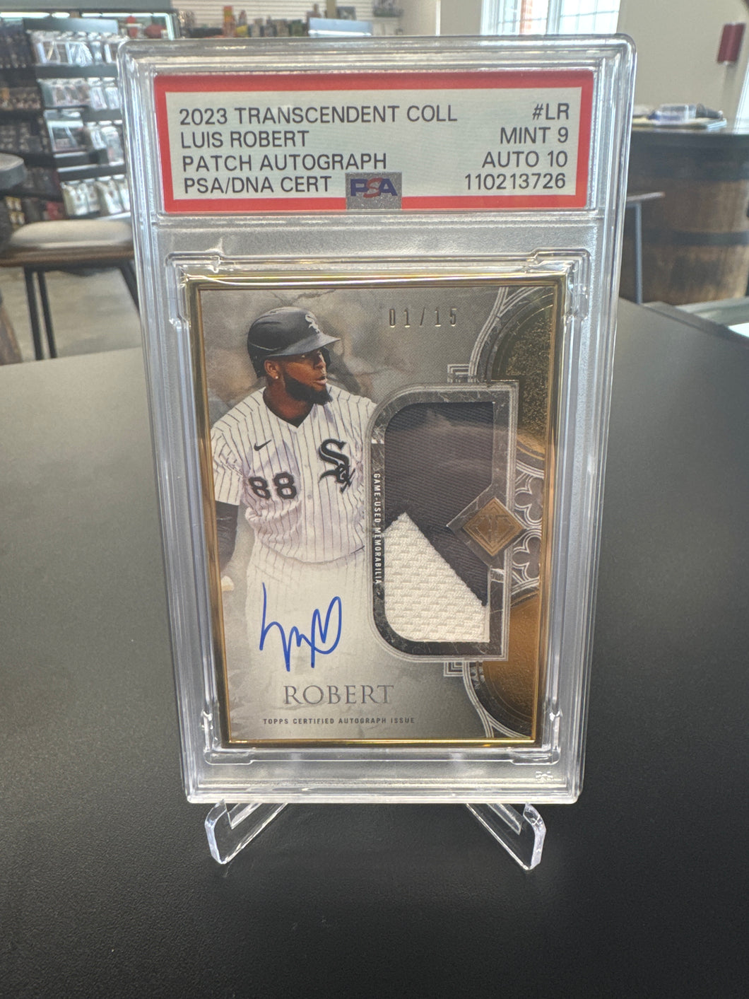 Luis Robert 2023 Topps Transcendent Framed Patch Auto 01/15 PSA 9