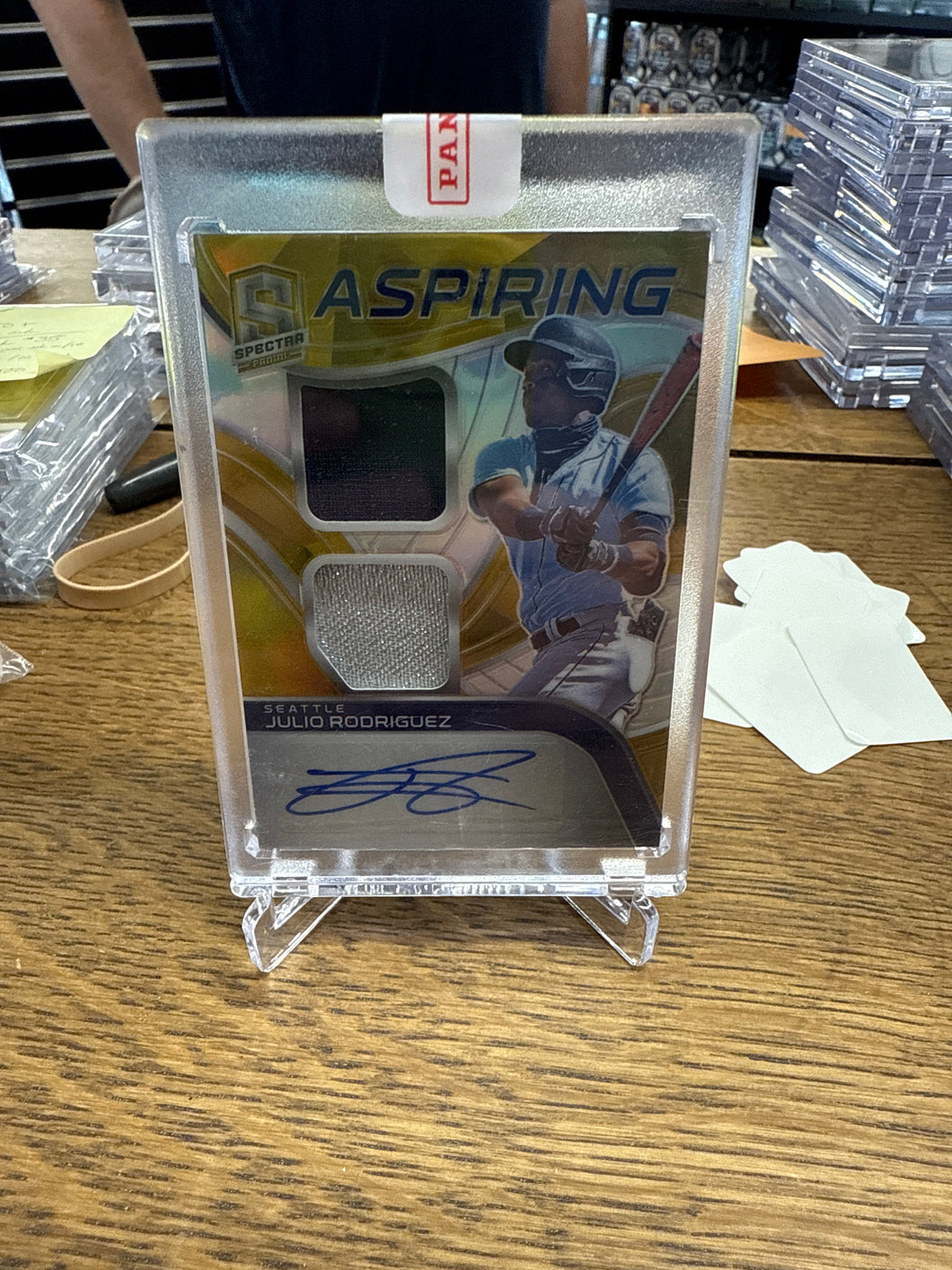 Julio Rodriguez 2021 Panini Spectra Aspiring Gold Dual Patch Auto 03/10