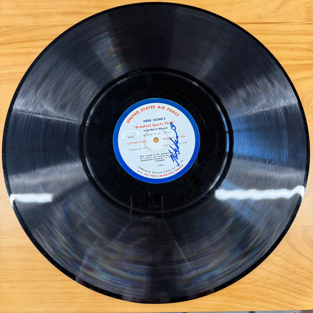 Herb Score’s “Greatest Sports Thrill” with Harry Wismer United States Air Force Autographed Record JSA