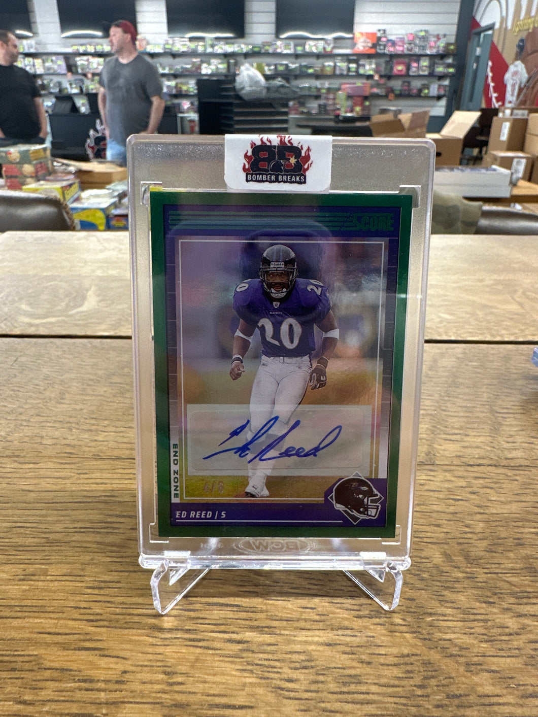 Ed Reed 2024 Panini Score Red Zone Green Parallel Auto 4/6