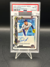 Load image into Gallery viewer, Roki Sasaki 2025 Topps Holiday Mega Player Autographs #PA-RS PSA 8
